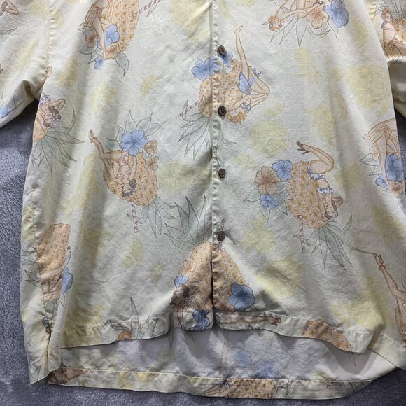 Tommy Bahama Shirt Mens XL Yellow Silk Floral Pinup Hula Girl Hawaiian Button Up - Picture 2 of 10